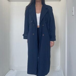 🔹 Collection Elegant Navy Blue Trench Coat – Size 13/14 🔹